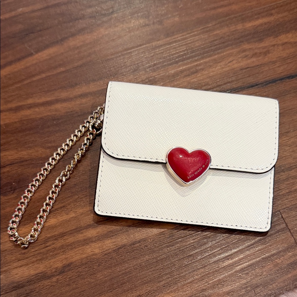Kate Spade White Clutch with Red Heart Accent